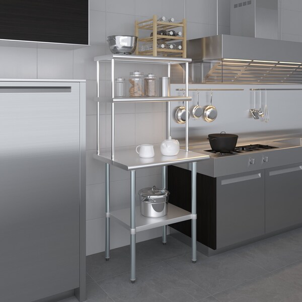 Amgood 14 in. x 30 in. AmGood Stainless Steel Double Deck Over Shelf - DOS-1430-Z