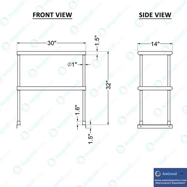 Amgood 14 in. x 30 in. AmGood Stainless Steel Double Deck Over Shelf - DOS-1430-Z