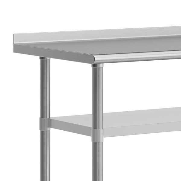 Flash Furniture Rawcliffe SS Work Table 24in. x 48in. w/1.5in. Backsplash, 2 Undershelves and 4 Casters, 2 Locking - NH-WT-GU-2448BSP-CAS-GG