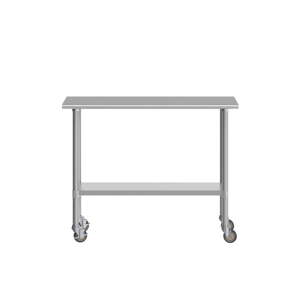 Flash Furniture Rawcliffe Work Table, 18 Gauge Stainless Steel Top Shelf, Undershelf and 4 Casters w/2 Locking - NH-WT-2448-CAS-GG