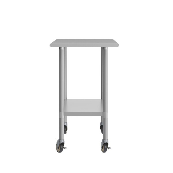 Flash Furniture Rawcliffe Work Table, 18 Gauge Stainless Steel Top Shelf, Undershelf and 4 Casters w/2 Locking - NH-WT-2448-CAS-GG
