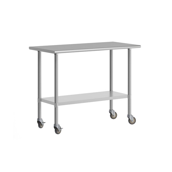 Flash Furniture Rawcliffe Work Table, 18 Gauge Stainless Steel Top Shelf, Undershelf and 4 Casters w/2 Locking - NH-WT-2448-CAS-GG