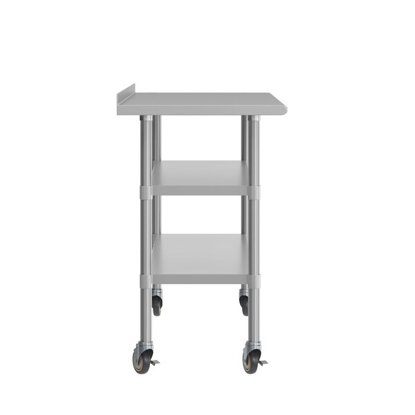 Flash Furniture Reese SS Work Table 24in. x 60in. w/1.5in. Backsplash, 2 Undershelves and 4 Casters, 2 Locking - NH-WT-GU-2460BSP-CAS-GG