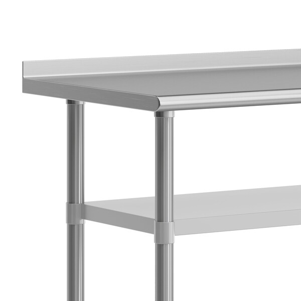 Flash Furniture Reese SS Work Table 24in. x 60in. w/1.5in. Backsplash, 2 Undershelves and 4 Casters, 2 Locking - NH-WT-GU-2460BSP-CAS-GG