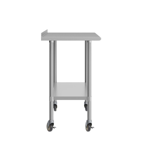 Flash Furniture Reese Work Table, Stainless Steel Top Shelf, 1.5in. Backsplash, Undershelf, 4 Casters, 2 Locking - NH-WT-2460BSP-CAS-GG