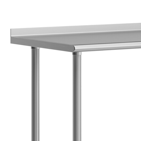 Flash Furniture Reese Work Table, Stainless Steel Top Shelf, 1.5in. Backsplash, Undershelf, 4 Casters, 2 Locking - NH-WT-2460BSP-CAS-GG