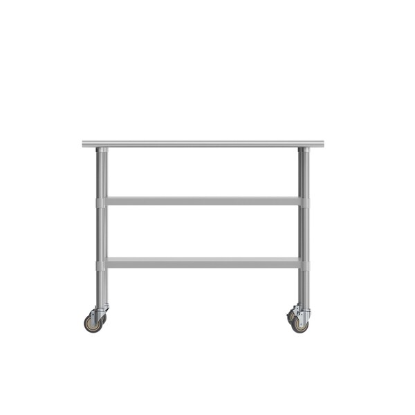 Flash Furniture Rawcliffe Stainless Steel Work Table 24in. x 48in. w/2 Undershelves and 4 Casters w/2 Locking - NH-WT-GU-2448-CAS-GG