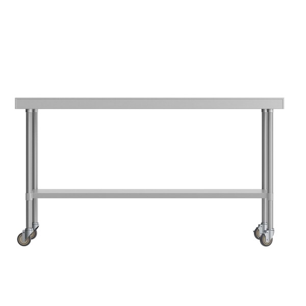 Flash Furniture Reader Work Table, Stainless Steel Top Shelf, 1.5in. Backsplash, Undershelf, 4 Casters, 2 Locking - NH-WT-3072BSP-CAS-GG