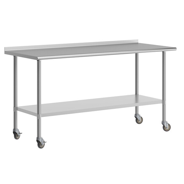 Flash Furniture Reader Work Table, Stainless Steel Top Shelf, 1.5in. Backsplash, Undershelf, 4 Casters, 2 Locking - NH-WT-3072BSP-CAS-GG