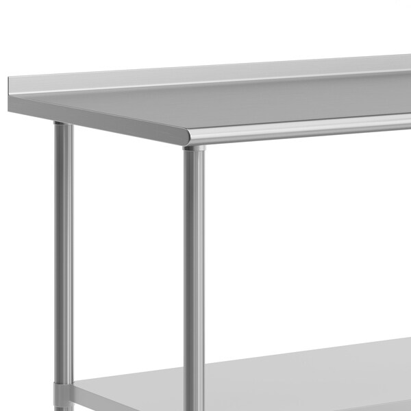 Flash Furniture Reader Work Table, Stainless Steel Top Shelf, 1.5in. Backsplash, Undershelf, 4 Casters, 2 Locking - NH-WT-3072BSP-CAS-GG