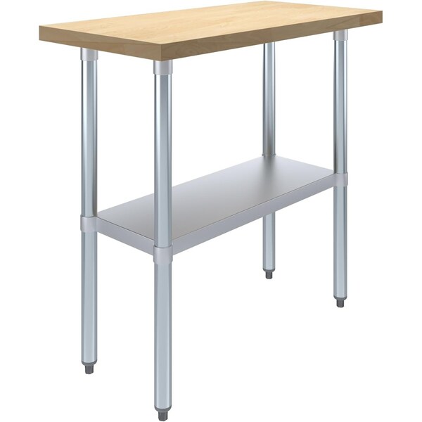 Amgood 18 in. x 36 in. Maple Wood Top Work Table with Adjustable Undershelf - MWWT-1836-Z