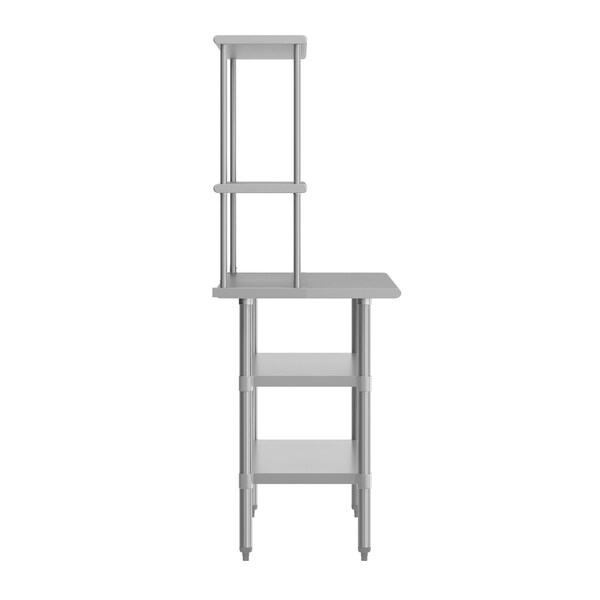 Flash Furniture Rawcliffe Work Table, 18 Gauge Stainless Steel Top Shelf and Double Overshelves, 2 Undershelves - NH-WT-GU-2448-OSH-GG