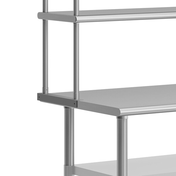 Flash Furniture Rawcliffe Work Table, 18 Gauge Stainless Steel Top Shelf and Double Overshelves, 2 Undershelves - NH-WT-GU-2448-OSH-GG