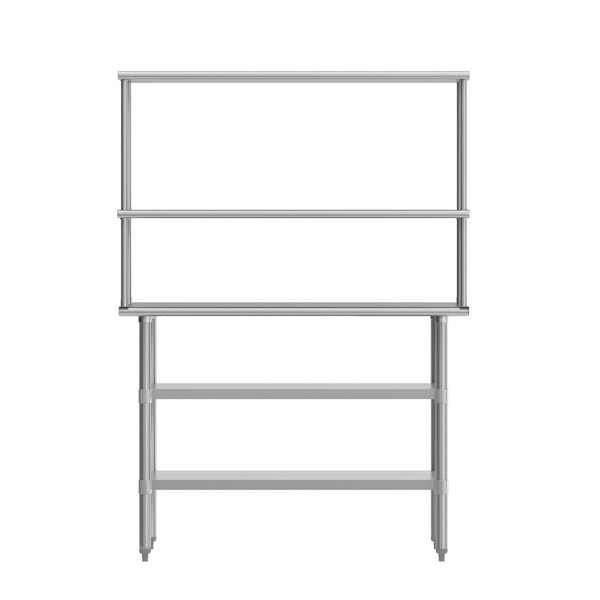 Flash Furniture Rawcliffe Work Table, 18 Gauge Stainless Steel Top Shelf and Double Overshelves, 2 Undershelves - NH-WT-GU-2448-OSH-GG