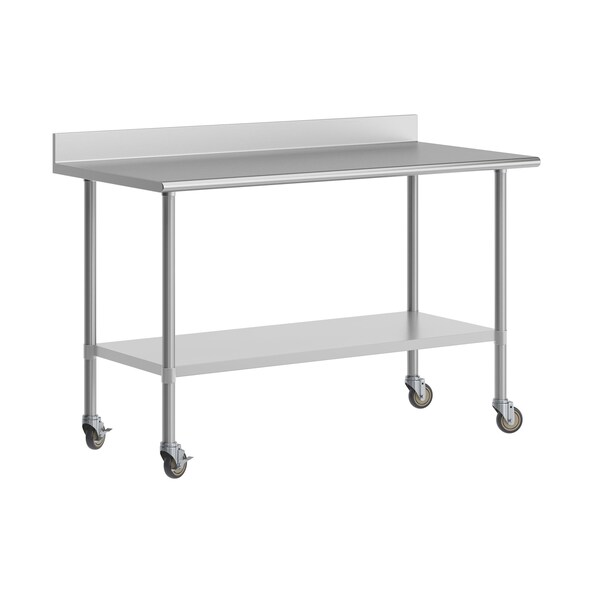 Flash Furniture Reese 30in. x 60in. Work Table, SS Top Shelf, 4in. Backsplash, Adjustable Undershelf, 4 Casters - NH-WT-3060-GG-B4-CAS-GG