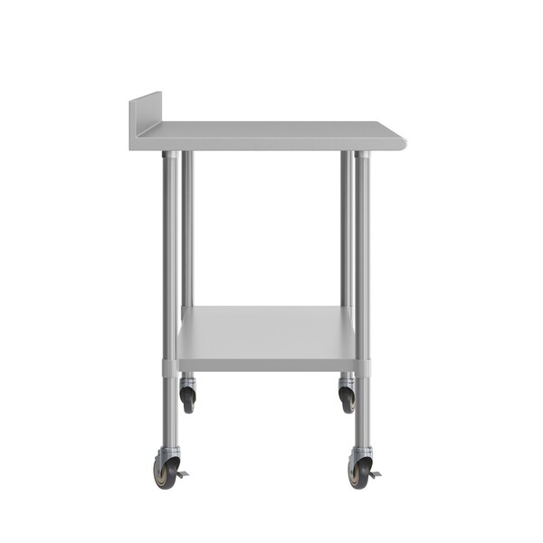 Flash Furniture Reese 30in. x 60in. Work Table, SS Top Shelf, 4in. Backsplash, Adjustable Undershelf, 4 Casters - NH-WT-3060-GG-B4-CAS-GG