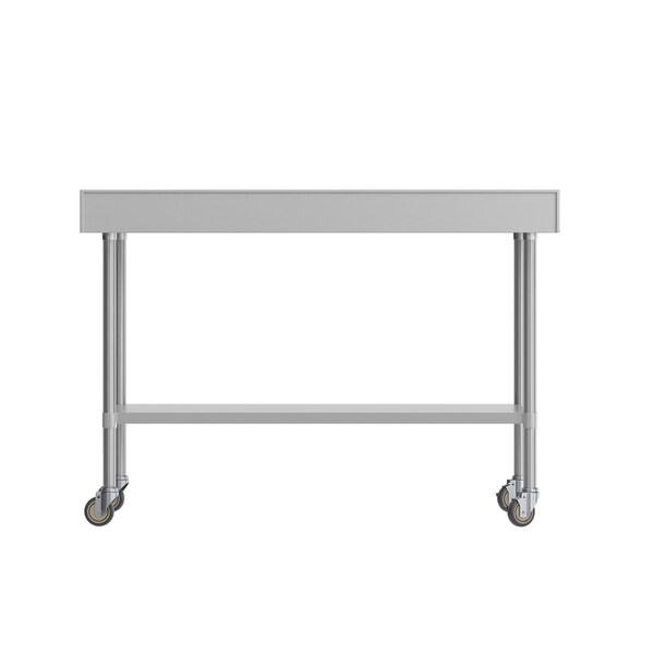 Flash Furniture Reese 30in. x 60in. Work Table, SS Top Shelf, 4in. Backsplash, Adjustable Undershelf, 4 Casters - NH-WT-3060-GG-B4-CAS-GG