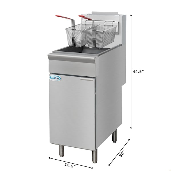 Koolmore 40 lb. Floor Standing Natural Gas Commercial Fryer with 90,000 BTU in Stainless-Steel, ETL Listed - KM-FDF40-NG