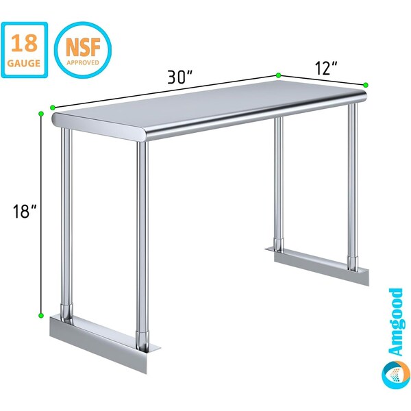 Amgood Stainless Steel Single Overshelf for 30 in. Long Prep Table. 12 in. x 30 in. x 18 in. - SOS-1230-Z