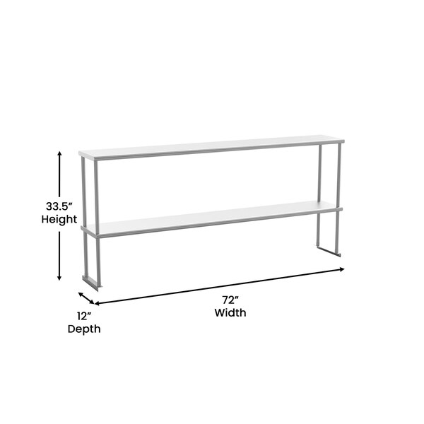 Flash Furniture Reese 430 Stainless Steel 18 Gauge NSF Certified 72-in x 12-in Metal Kitchen Double Overshelf - NH-OSD-1272-GG