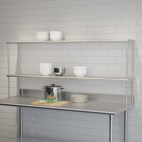 Flash Furniture Reese 430 Stainless Steel 18 Gauge NSF Certified 72-in x 12-in Metal Kitchen Double Overshelf - NH-OSD-1272-GG