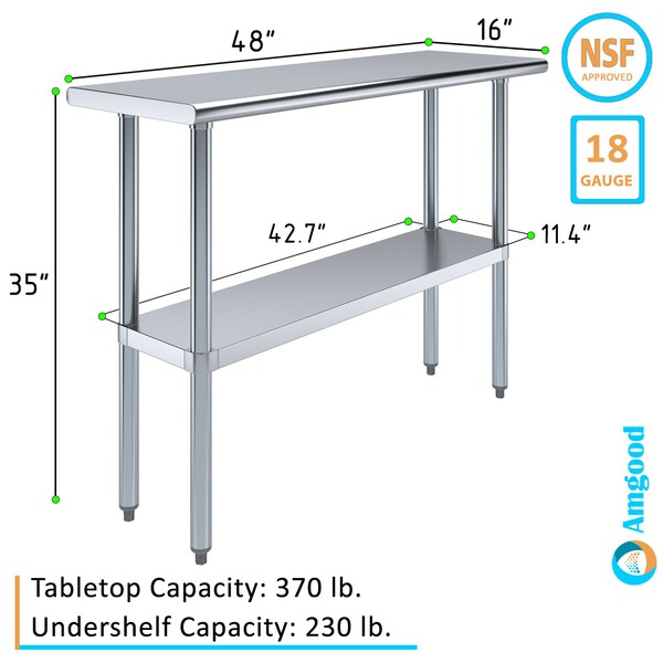Amgood 16 in. x 48 in. Stainless Steel Table - WT-1648-Z