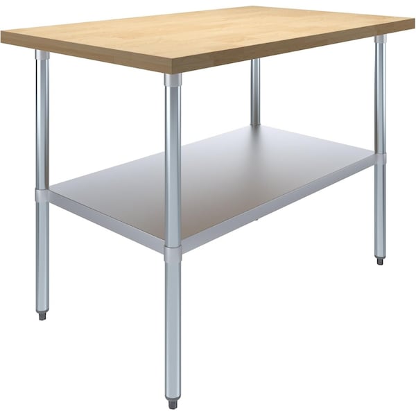 Amgood 30 in. x 48 in. Maple Wood Top Work Table with Adjustable Undershelf - MWWT-3048-Z