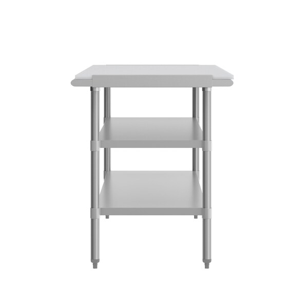 Flash Furniture Reader Work Table, 18 Gauge Stainless Steel Top Shelf w/Poly Cutting Board and 2 Undershelves - NH-WT-GU-3072-POLYTOP-GG