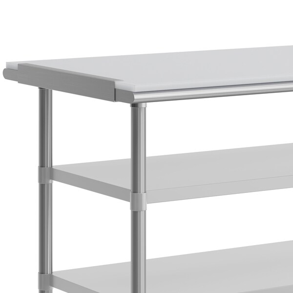 Flash Furniture Reader Work Table, 18 Gauge Stainless Steel Top Shelf w/Poly Cutting Board and 2 Undershelves - NH-WT-GU-3072-POLYTOP-GG
