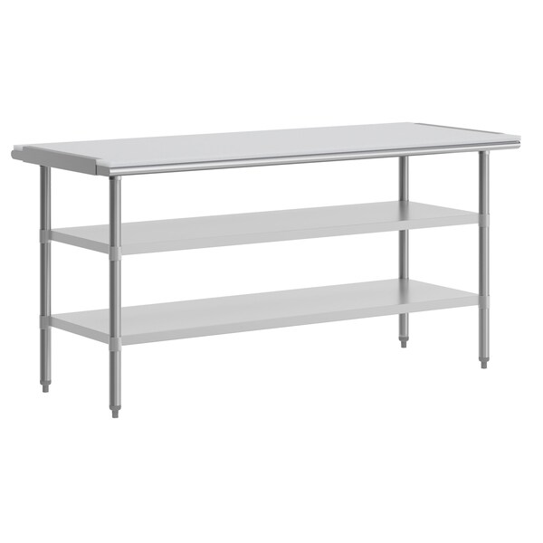 Flash Furniture Reader Work Table, 18 Gauge Stainless Steel Top Shelf w/Poly Cutting Board and 2 Undershelves - NH-WT-GU-3072-POLYTOP-GG