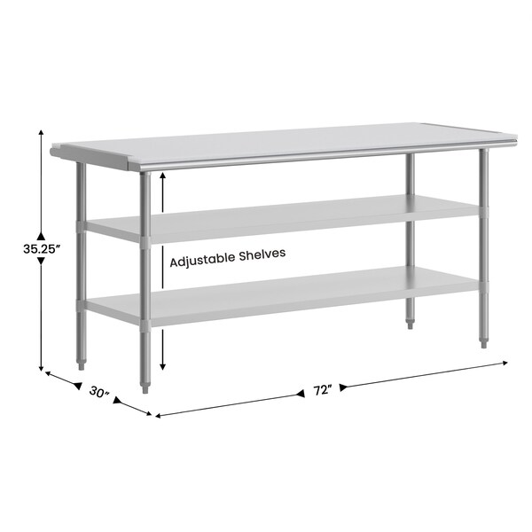 Flash Furniture Reader Work Table, 18 Gauge Stainless Steel Top Shelf w/Poly Cutting Board and 2 Undershelves - NH-WT-GU-3072-POLYTOP-GG