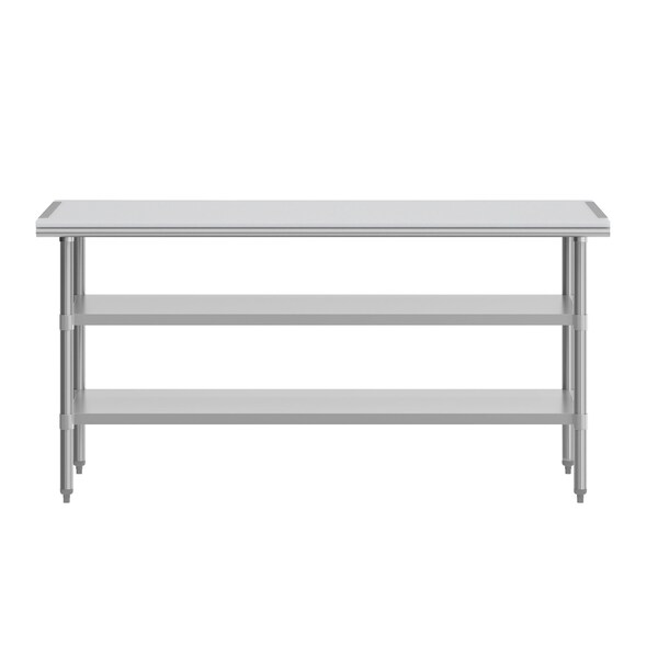 Flash Furniture Reader Work Table, 18 Gauge Stainless Steel Top Shelf w/Poly Cutting Board and 2 Undershelves - NH-WT-GU-3072-POLYTOP-GG