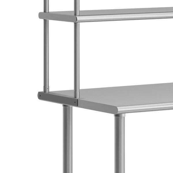 Flash Furniture Rawcliffe Work Table, 18 Gauge Stainless Steel Top Shelf and Double Overshelves and Undershelf - NH-WT-2448-OSH-GG