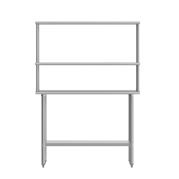 Flash Furniture Rawcliffe Work Table, 18 Gauge Stainless Steel Top Shelf and Double Overshelves and Undershelf - NH-WT-2448-OSH-GG