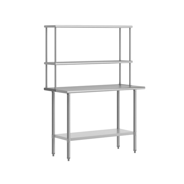 Flash Furniture Rawcliffe Work Table, 18 Gauge Stainless Steel Top Shelf and Double Overshelves and Undershelf - NH-WT-2448-OSH-GG
