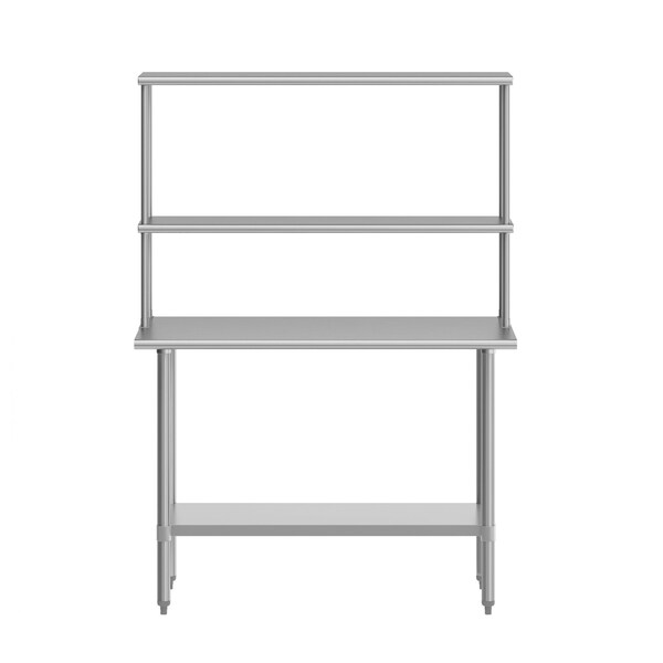 Flash Furniture Rawcliffe Work Table, 18 Gauge Stainless Steel Top Shelf and Double Overshelves and Undershelf - NH-WT-2448-OSH-GG