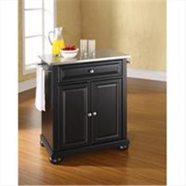 Modern Marketing Crosley Furniture  Alexandria Stainless Steel Top Portable Kitchen Island in Black Finish - KF30022ABK
