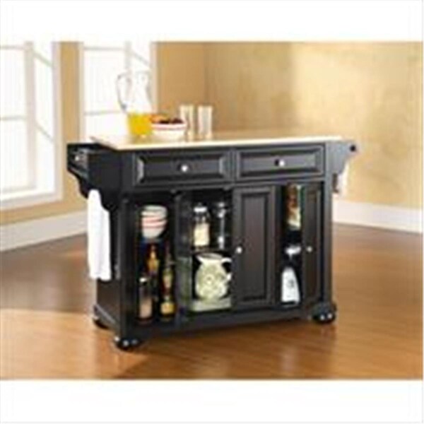 Modern Marketing Crosley Furniture  Alexandria Natural Wood Top Kitchen Island in Black Finish - KF30001ABK