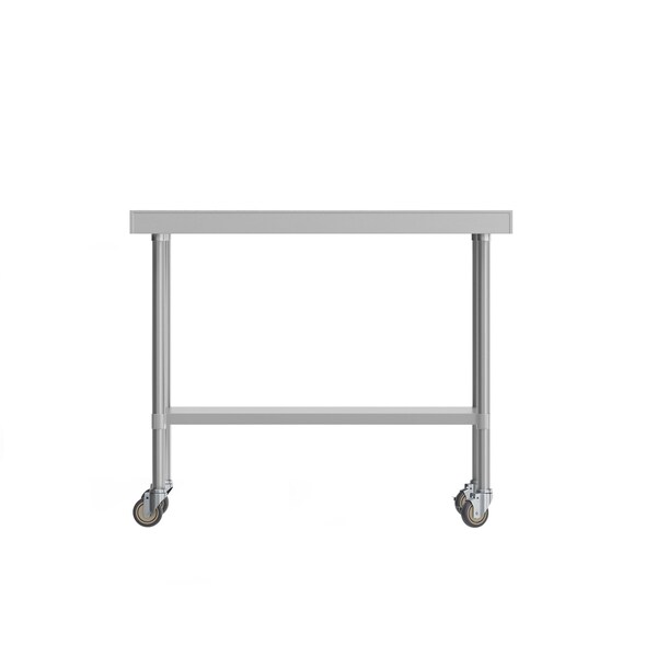 Flash Furniture Rawcliffe SS 18Ga Work Table w/1.5in. Backsplash, Undershelf and 2 Locking Casters, 48 x 24 x 36 - NH-WT-2448BSP-CAS-GG