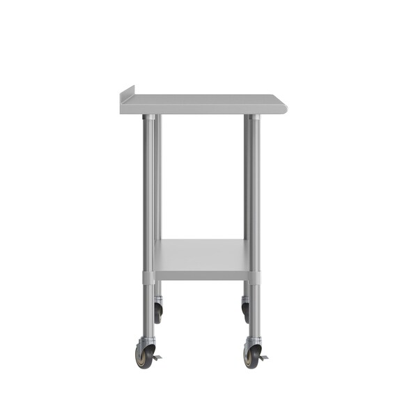 Flash Furniture Rawcliffe SS 18Ga Work Table w/1.5in. Backsplash, Undershelf and 2 Locking Casters, 48 x 24 x 36 - NH-WT-2448BSP-CAS-GG