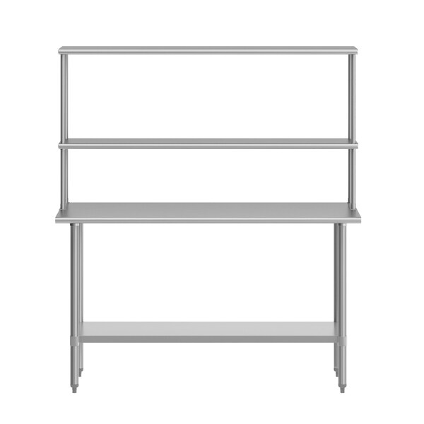 Flash Furniture Reese Work Table, 18 Gauge Stainless Steel Top Shelf and Double Overshelves and Undershelf - NH-WT-2460-OSH-GG
