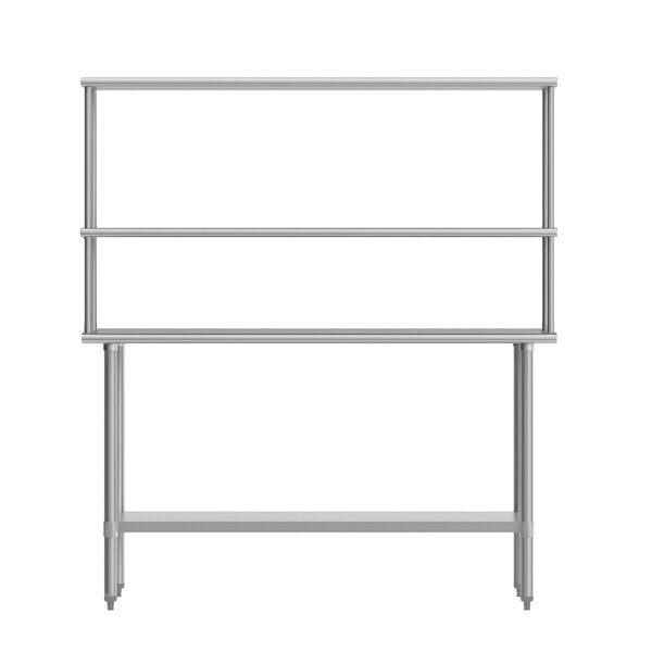 Flash Furniture Reese Work Table, 18 Gauge Stainless Steel Top Shelf and Double Overshelves and Undershelf - NH-WT-2460-OSH-GG