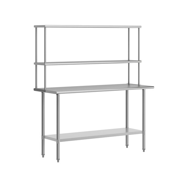 Flash Furniture Reese Work Table, 18 Gauge Stainless Steel Top Shelf and Double Overshelves and Undershelf - NH-WT-2460-OSH-GG