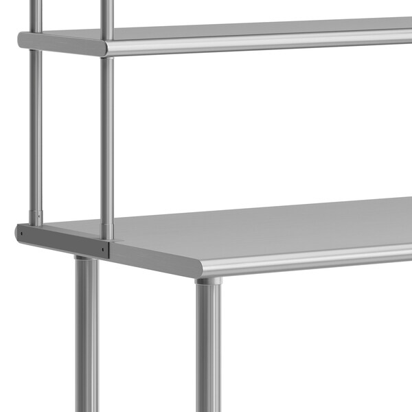 Flash Furniture Reese Work Table, 18 Gauge Stainless Steel Top Shelf and Double Overshelves and Undershelf - NH-WT-2460-OSH-GG