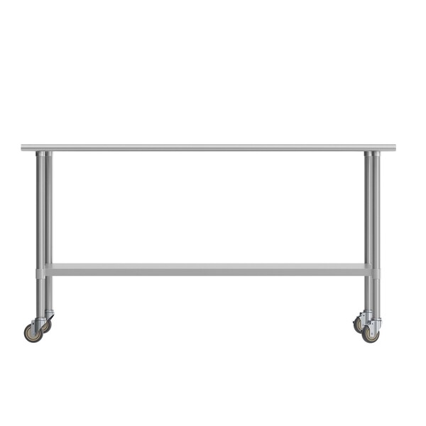 Flash Furniture Reader Work Table, 18 Gauge Stainless Steel Top Shelf, Undershelf and 4 Casters w/2 Locking - NH-WT-3072-CAS-GG