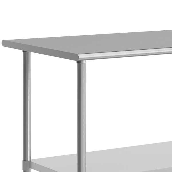 Flash Furniture Reader Work Table, 18 Gauge Stainless Steel Top Shelf, Undershelf and 4 Casters w/2 Locking - NH-WT-3072-CAS-GG