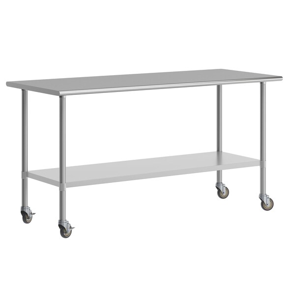 Flash Furniture Reader Work Table, 18 Gauge Stainless Steel Top Shelf, Undershelf and 4 Casters w/2 Locking - NH-WT-3072-CAS-GG