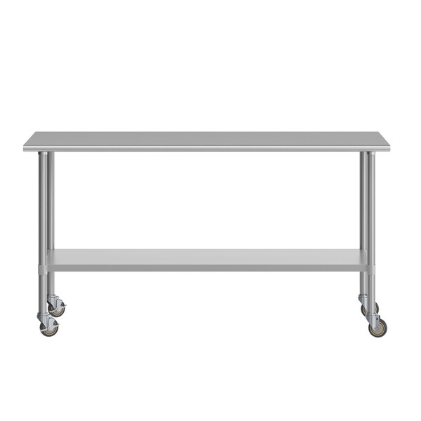 Flash Furniture Reader Work Table, 18 Gauge Stainless Steel Top Shelf, Undershelf and 4 Casters w/2 Locking - NH-WT-3072-CAS-GG
