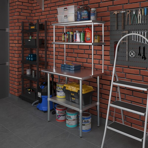 Amgood 14 in. x 36 in. AmGood Stainless Steel Double Deck Over Shelf - DOS-1436-Z