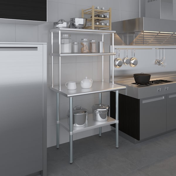 Amgood 14 in. x 36 in. AmGood Stainless Steel Double Deck Over Shelf - DOS-1436-Z